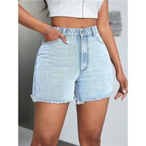 High-Waisted Raw Hem Denim Shorts